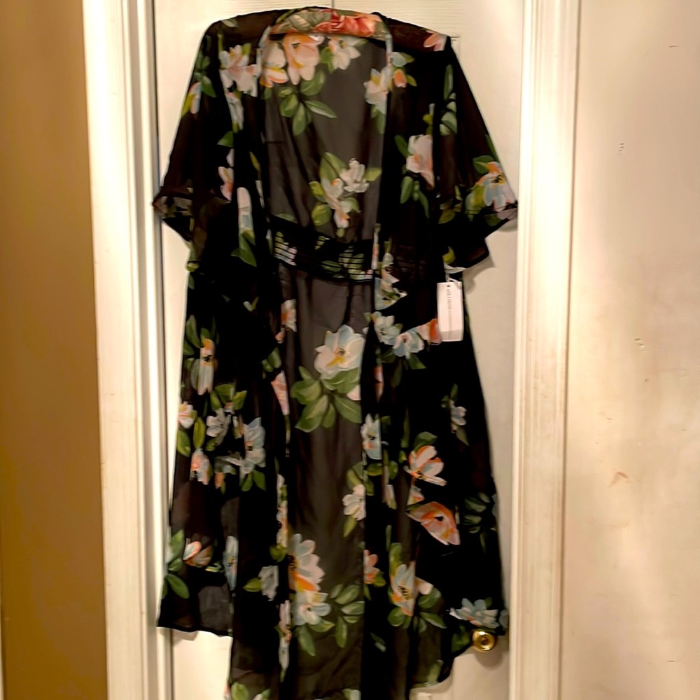 Live 4 Truth  black floral front tie sheer duster